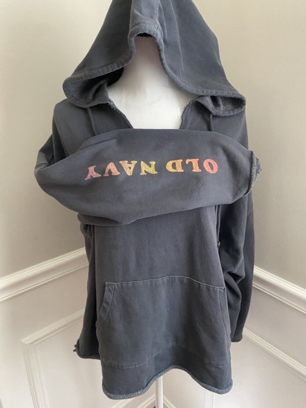 Old Navy Graphic Hoodie size Medium Raw Edges hem/ cuffs - Picture 5 of 9